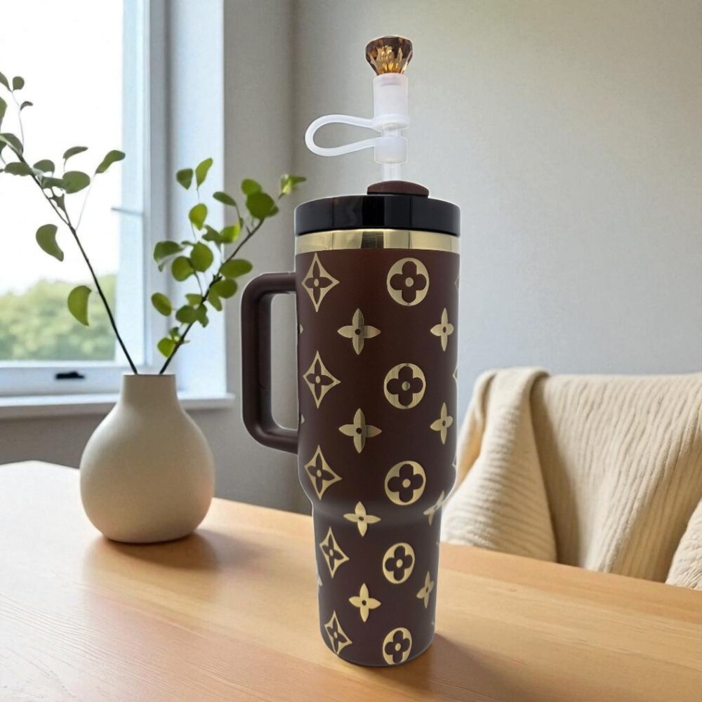 40oz Chocolate and Gold Laser Engraved Tumbler